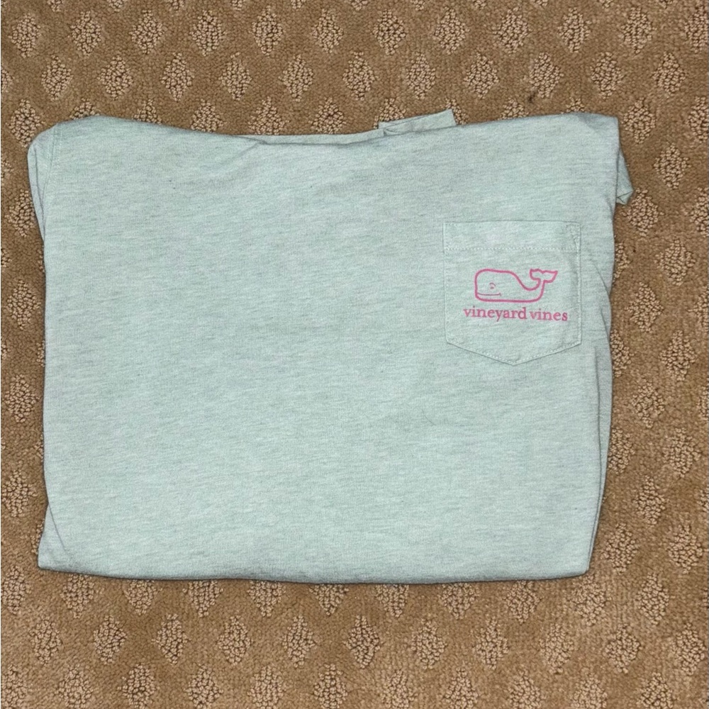Vineyard Vines Light Green Long Sleeve Tee with Pink Logo
